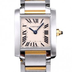 Cartier 까르띠에 여성용 탱크 프랑세즈 워치 쿼츠 무브먼트 스몰 엘로골드 스틸 그레이 다이얼 - Cartier TANK FRANCAISE WATCH SMALL 18K YellowGold Steel Silver Finish Grey Dial.